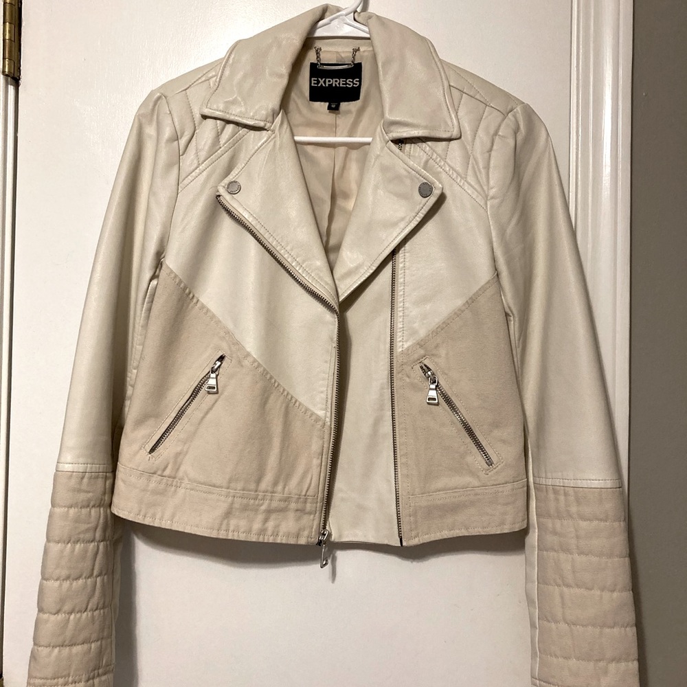 Express XS cream colored biker jacket